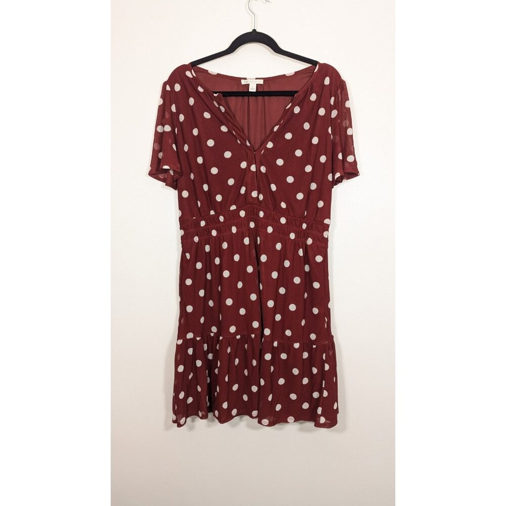 Cato Womens Red Polka Dot Midi Dress Size L Short Sleeve Smocked Waist Flowy
